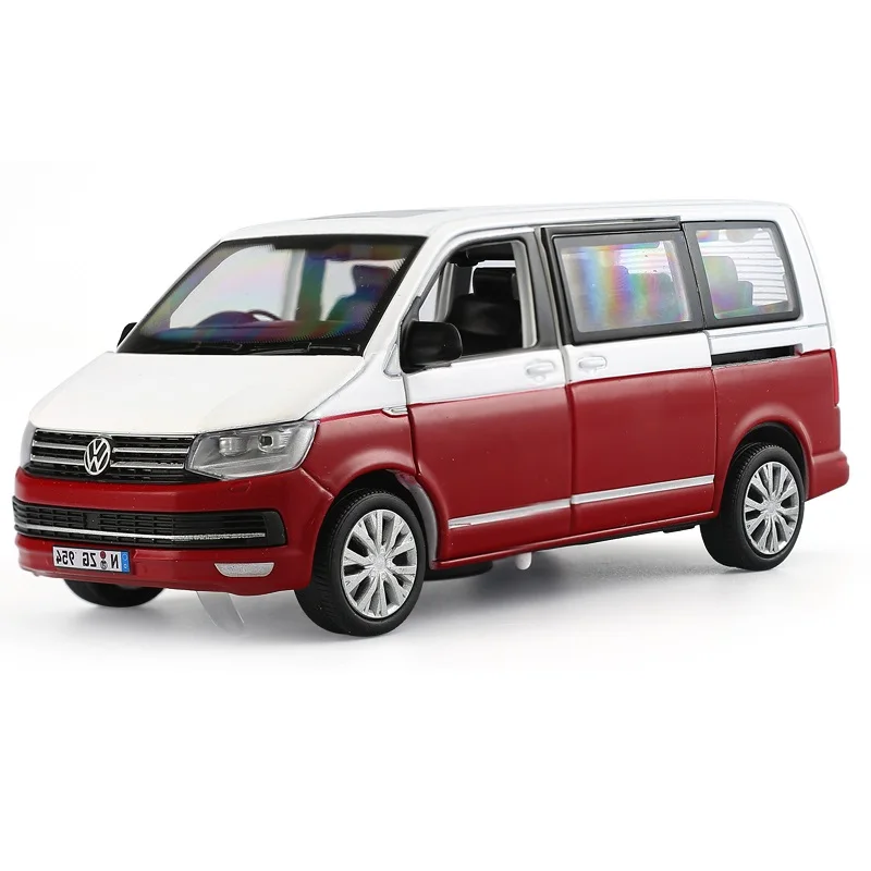 Горячая Распродажа 1:32 VW T6 коммерческая модель автомобиля из сплава, имитация литья под давлением звук и светильник игрушка автомобиль подарок на день рождения для детей - Цвет: Красный