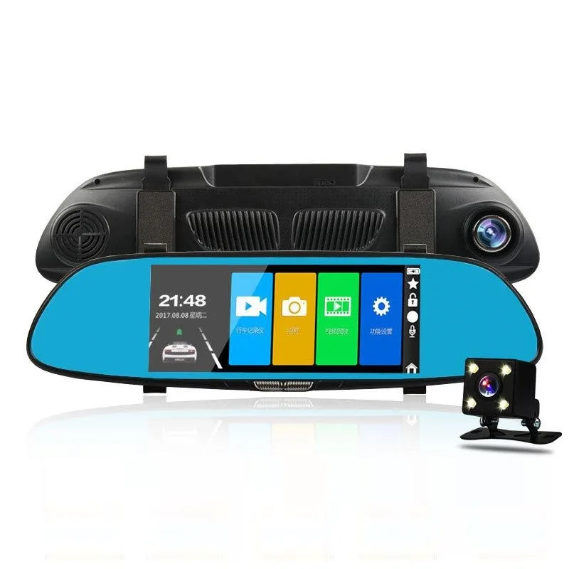 

New Style 7-Inch IPS High-definition Touch Screen Dual Lens Driving Recorder Rear View Mirror Recorder Workers Manufacturers Cur
