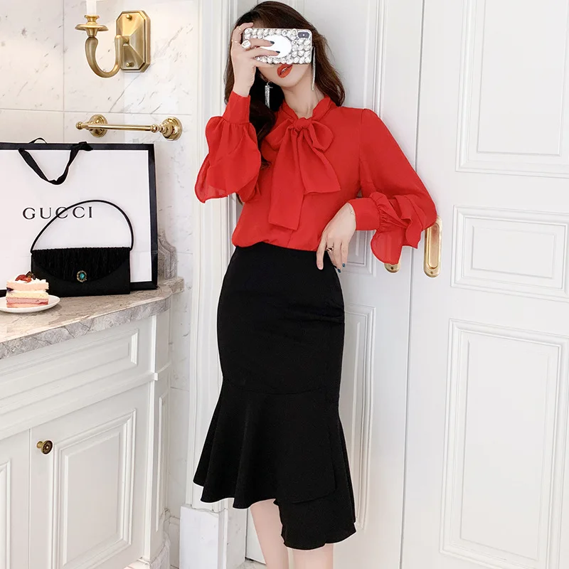 

WOMEN'S Dress 2019 Autumn Clothing xin ming yuan Elegant High-waisted Slimming Sheath Flounced Fishtail Skirt Sheath Skirt