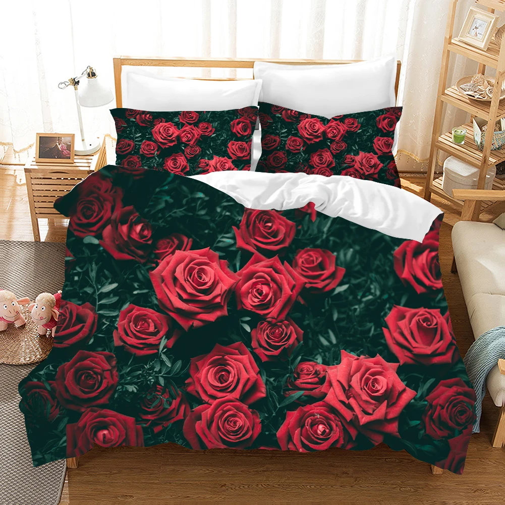

Flowers Red Rose 3D Printed Comforter Bedding Set Adult Duvet Cover Sets Bedroom Luxury Bed Clothes De Home