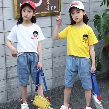 

2020 Girls' Summer New Cowboy Fashion Girls Cross-border Children's Clothing Sports Two-piece set Fashion Cotton Cartoon