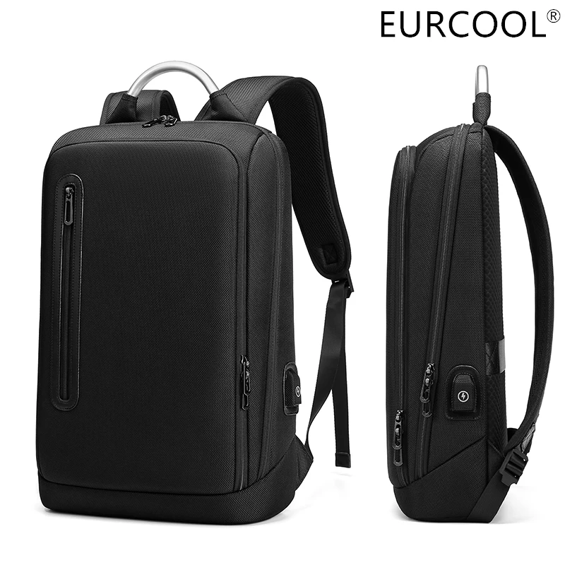 Laptop Backpack Business EURCOOL Black Mens Fashion 14 13 Unisex Office-Work Thin Slim