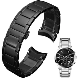 Elegant Black and Silver Stainless Steel Curve End Male Watch Strap - 22mm - 22mm (Black)