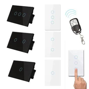 

US Touch Switch Wifi Smart Home Glass Screen Panel Alexa Voice Control with No Neutral Wire 1/2/3-Gang with remote controller