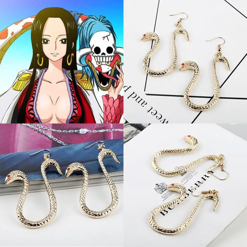 Fashion Anime Cosplay Boa Hancock Gold Color Snake Pendant Earrings for Women Girls Fans Jewelry Gift