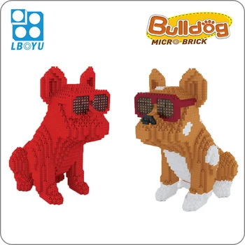 

Eyeglasses Bulldog Spotted Dog Red Animal Pet DIY 3D Model Mini Small Blocks Diamond Building Toys for Children no Box