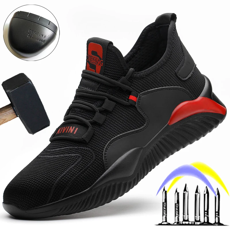 Zapatos de seguridad con punta de acero para hombre, calzado de trabajo, antigolpes, a prueba de perforaciones, 47 48