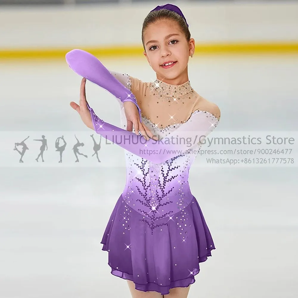 Figure Skating Dress Custom Women Competition Ice Skating Dress Girls lilac 
