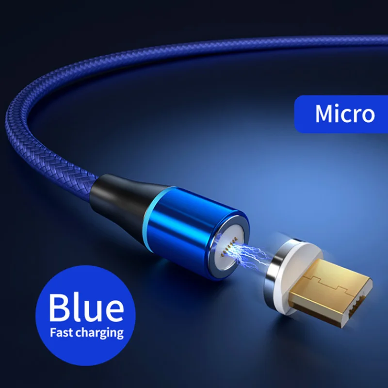 Магнитное зарядное устройство Micro Usb кабель для iphone Usb type C адаптер для быстрой зарядки Магнитный зарядный провод для samsung Xiaomi шнур - Цвет: Blue for Micro