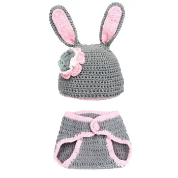 

High Quality Baby Photo Props Outfit Costume Rabbit Knit Hat Pant Set Newborn Infant Photo Handmade Photo Prop