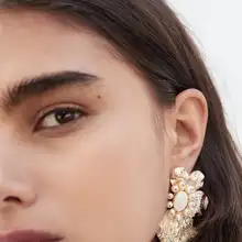 YMYW ZA массивные серьги-гвоздики в виде цветка Золотая подвеска с искусственным жемчугом металлические серьги из цинкового сплава ювелирные изделия Oorbellen voor vrouwen