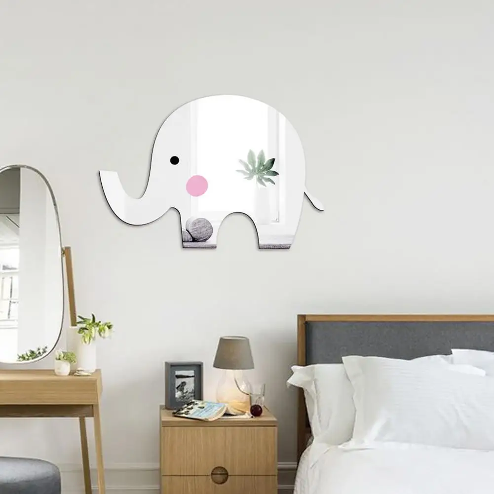 1 Set Cartoon Animal/Cloud Shape Mirror Wall Stickers Acrylic Art Window Decal Decoration for Children Room Mirror-Sticker