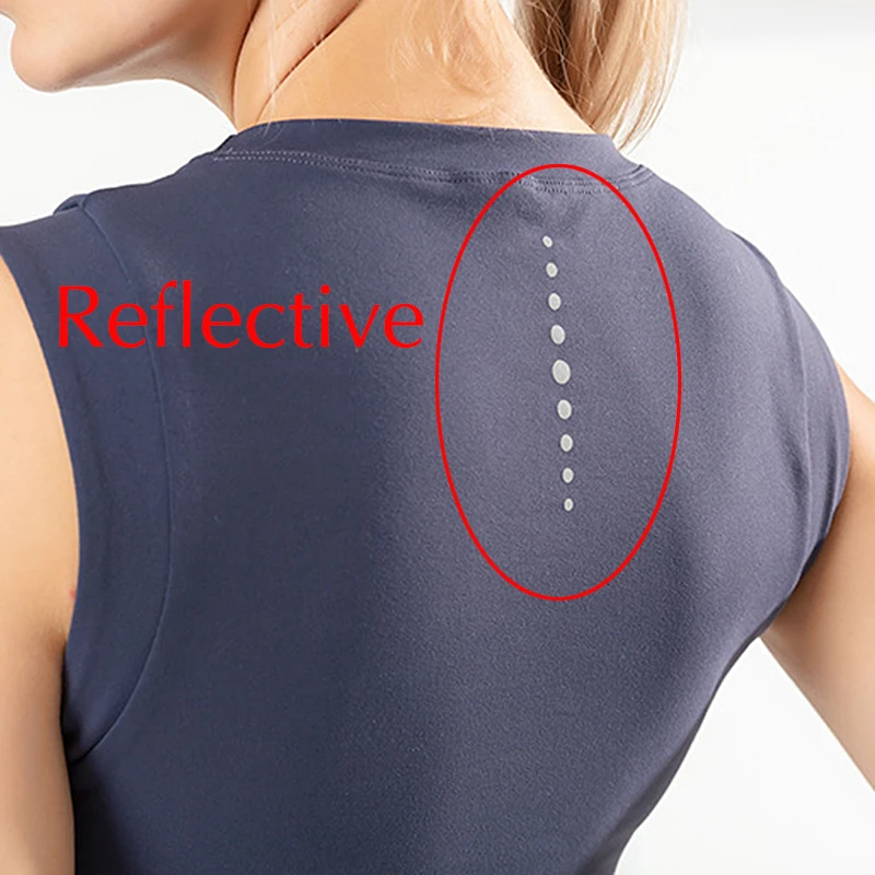 Blesskiss Reflective Crop Top Sport Shirt Women Summer Fitness T-shirt Sleeveless Ladies Workout Gym Top Tshirt Pink Blue