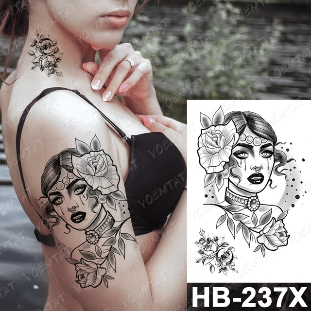 Waterproof Temporary Tattoo Sticker Dark Old School Moth Butterfly Flash Tattoos Snake Rose Body Art Arm Fake Tatoo Women Men 40-HB237X