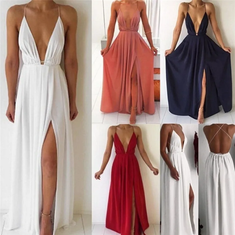 Sexy Women Multiway Wrap Boho Maxi Dress Deep V-Neck Sleeveless Spaghetti Strap Backless High Slit Long Vestido | Женская одежда