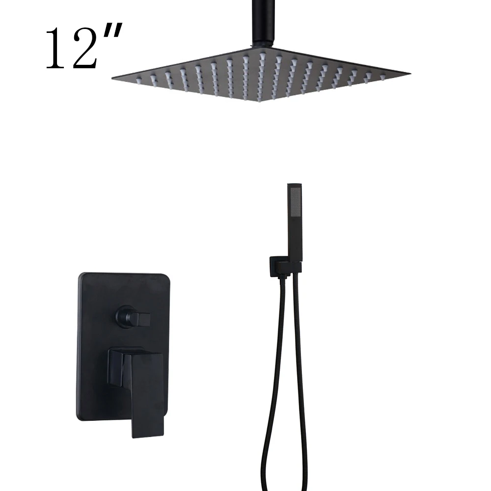 Светодиодный светильник для ванной комнаты, смеситель для душа, латунный черный душ с дождевой насадкой и ручной душ, настенный душевой кран - Цвет: 510191B-16S