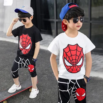

Baby boy clothes summer cotton cartoon printing luminous bright spiderman suit character performance clothes baby 2 piece set