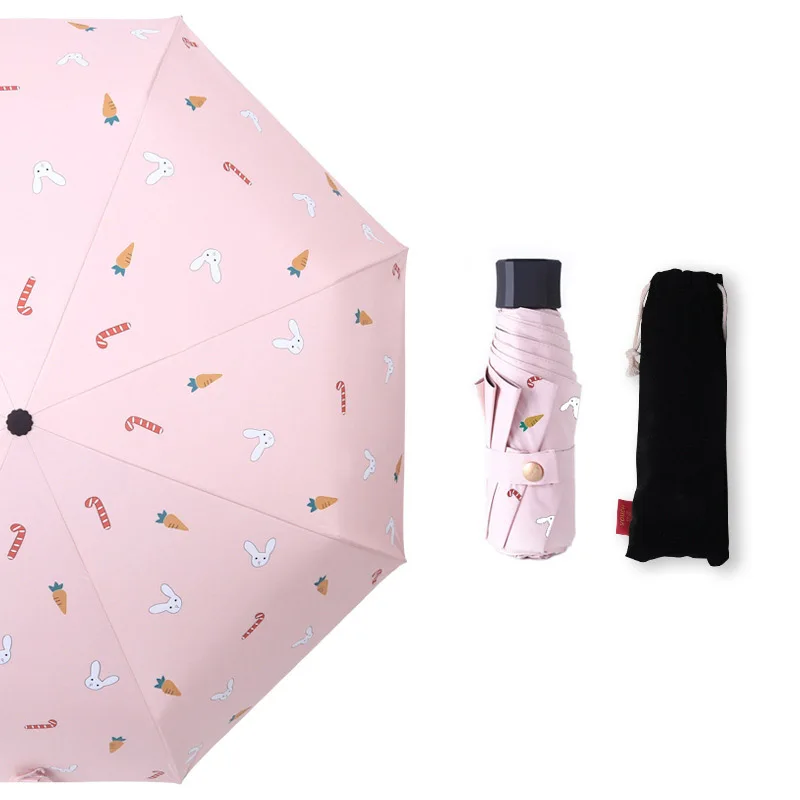 YADA Ultralight Mini Cartoon Carrot&Rabbit Umbrellas Rain uv Five Folding Clear Umbrellas For Womens Windproof Umbrella YS200009