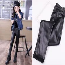 Леггинсы для девочек из искусственной кожи высокого качества; Детские обтягивающие леггинсы; Детские блестящие Эластичные Обтягивающие Брюки; брюки для детей 2-12 лет