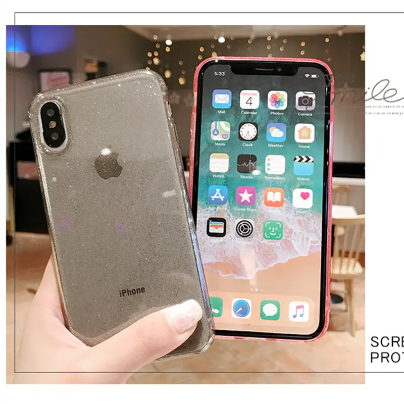 Блестящий силиконовый чехол с блестками для IPhone X XR XS Max, милый Блестящий прозрачный мягкий чехол для iPhone 7 8 6 6s plus, тонкий чехол для телефона