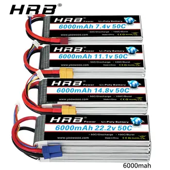 

HRB 14.8v 6000mah Lipo battery 3s 4s 6S 50C with T plug EC5 connector for 1/12 1/10 RC car truck Monster RC Boat FPV Drone frame