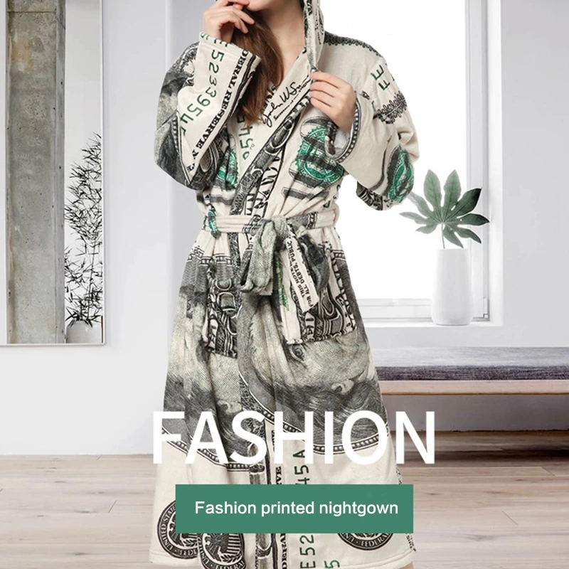 

Унисекс, толстый фланелевый Халат с капюшоном, открытая передняя часть, американская версия, ночная рубашка T8NB