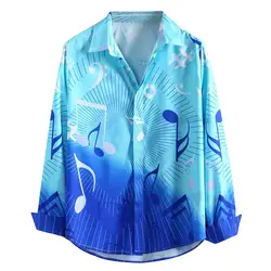 JAYCOSIN Camisa Masculina мужская Этническая стильная Гавайская градиентная музыка тонкая синяя рубашка с длинными рукавами женская блузка 19August28