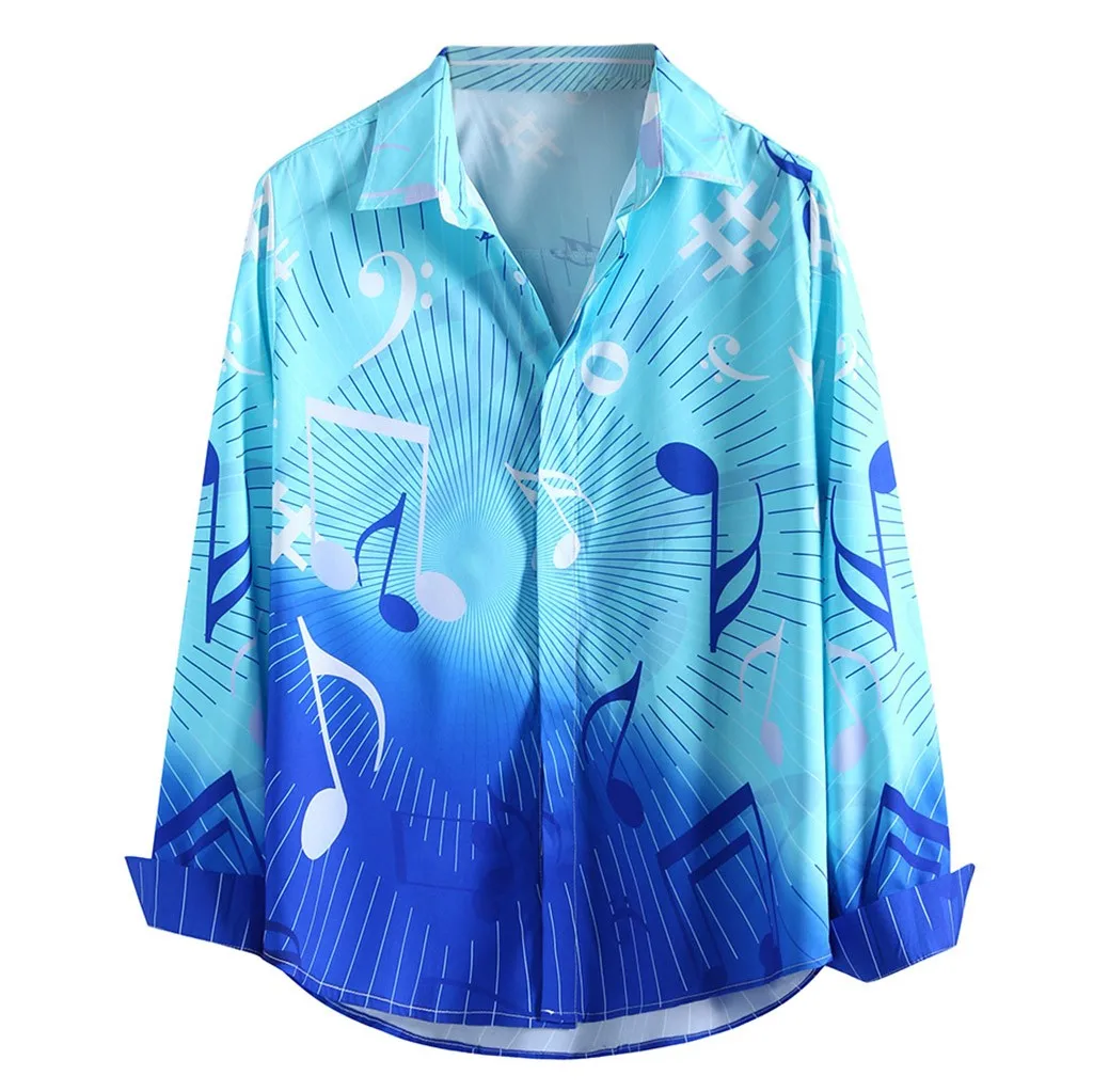 Online JAYCOSIN Camisa Masculina Uomini Etnico Stile Hawaiano Gradiente Musica Sottile Blu Camicia A Maniche Lunghe Camicetta Magliette e camicette Della Camicia 19August28