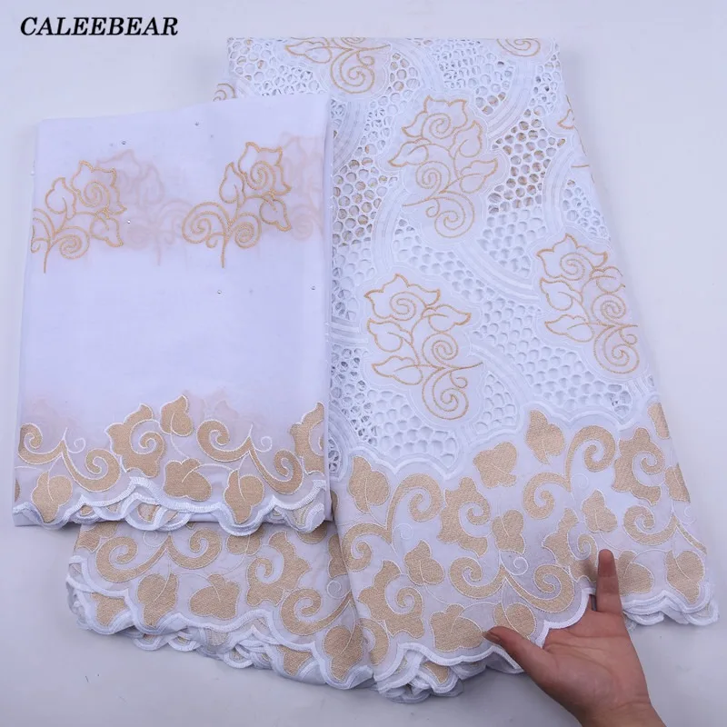 Latest African Lace Fabric 2021 High Quality Swiss Cotton Voile Lace Embroidered Hole Lace 2.5+2.5 Yards Material For Party Dress Sewing