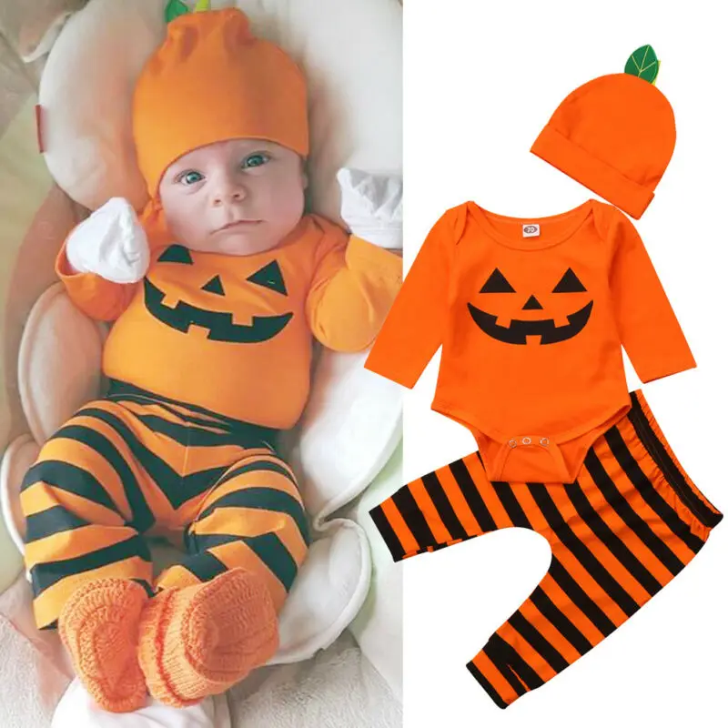 Halloween Costume Newborn Baby Boy Long Sleeve Romper Jumpsuit Pants Cap Baby Brother Clothes Festival Outfit Set