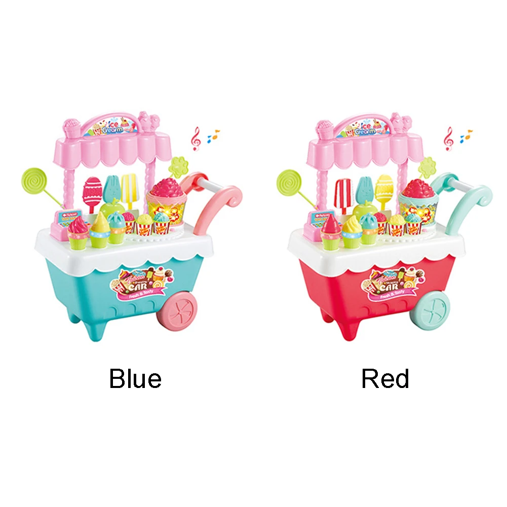 30pcs Ice Cream Shop Fun DIY Mini Educational Light Detachable Music Candy Cart Pretend Play Toys Rotating Coins Home