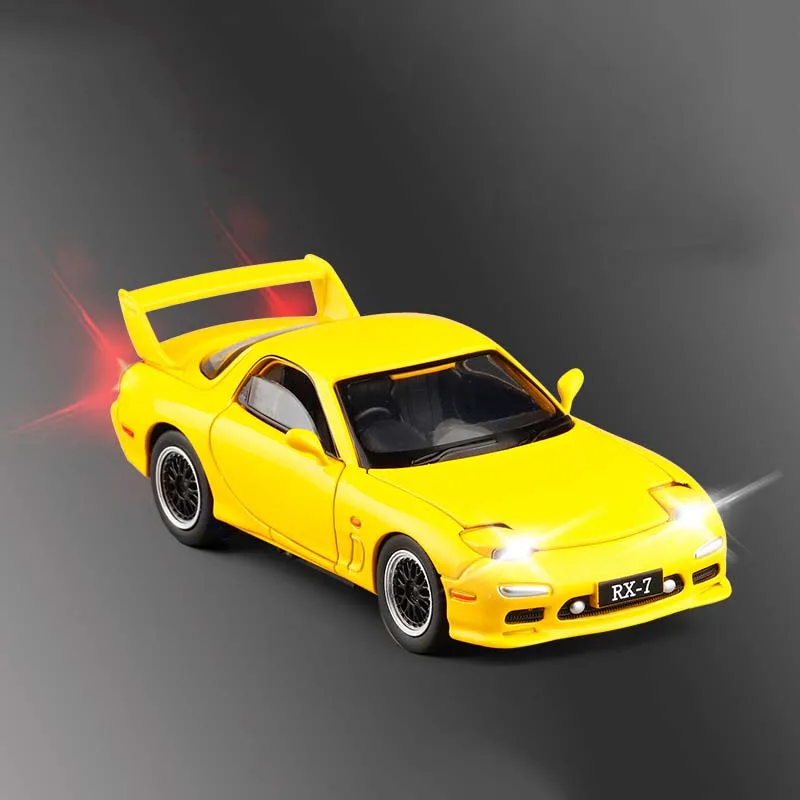 1/32 FD RX7 игрушечный спортивный автомобиль, звуковой светильник, 4 двери, открытая литая модель, игрушки для детей