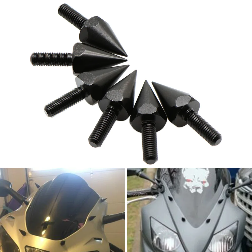 

Nuoxintr 6Pcs Black Motorcycle Universal Spike Bolts For Windscreen Fairings License Plate
