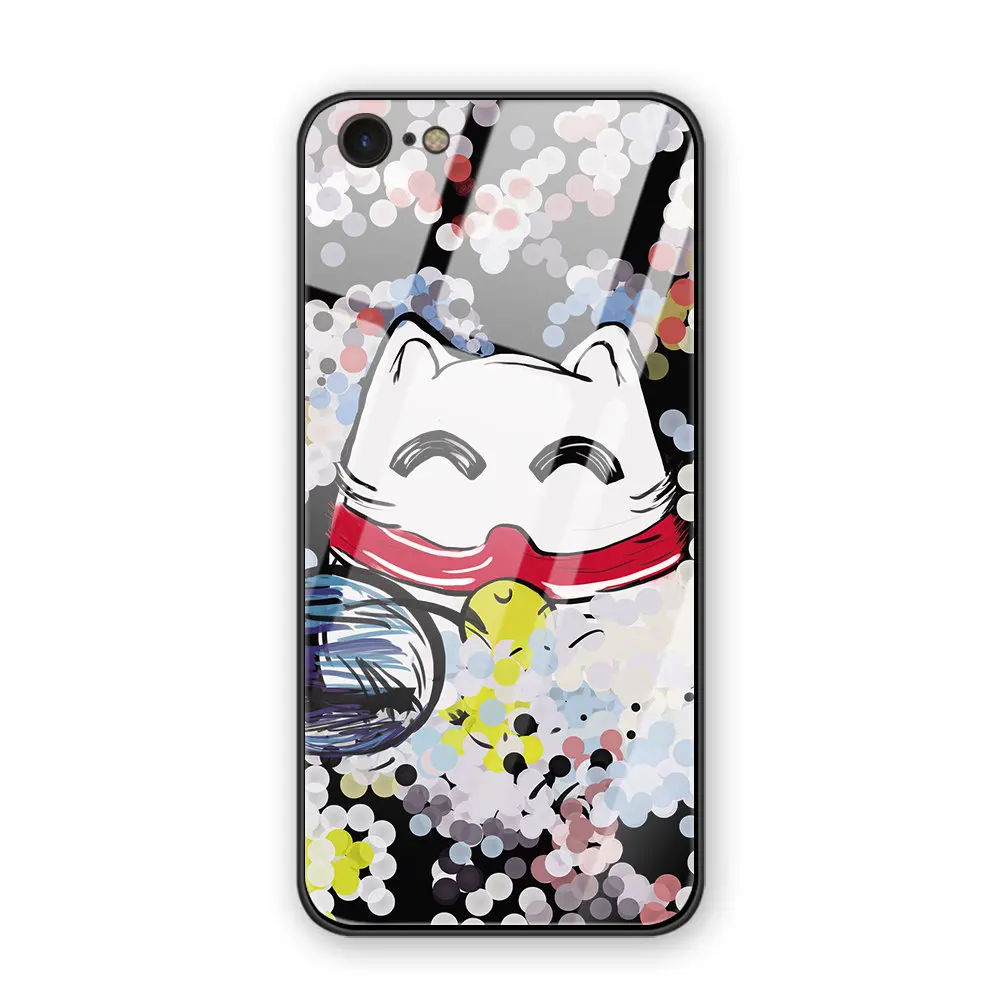 Christmas tree Tempered glass back cover phone case Rich cat For iphone XR X XS MAX 5 5S 6 6S 7 8 Plus 11 11ProMax Coque Funda - Цвет: 14