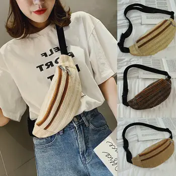 

Women Straw Woven Beach Waist Bag Female Summer Fanny Pack Chest Bags Hip Purse Waist Packs
