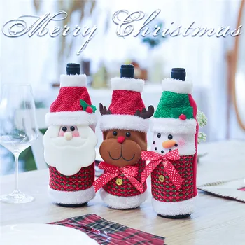 

Christmas Wine Bottle Set Nordic Flower Plaid Fabric Christmas Decoration Wine Bottle Cover Christmas Gift Decoration