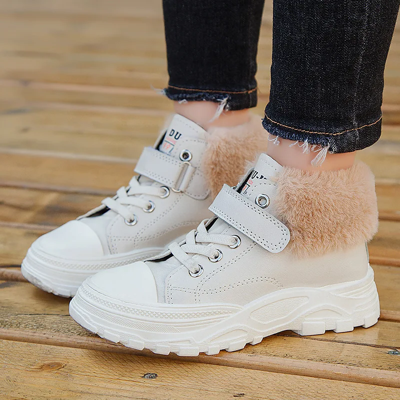 beige boot Зимние ботинки обувь для девочек г. Теплые меховые плюшевые кроссовки, детские зимние ботинки детские ботильоны на шнуровке Jason Matins женская обувь - Цвет: beige boot