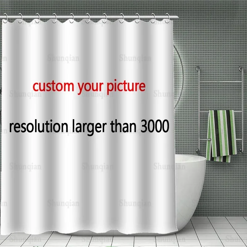 Curtain Hook Fabric Bamboo Shower Bathroom Custom Waterproof Your-Pattern Print Polyester