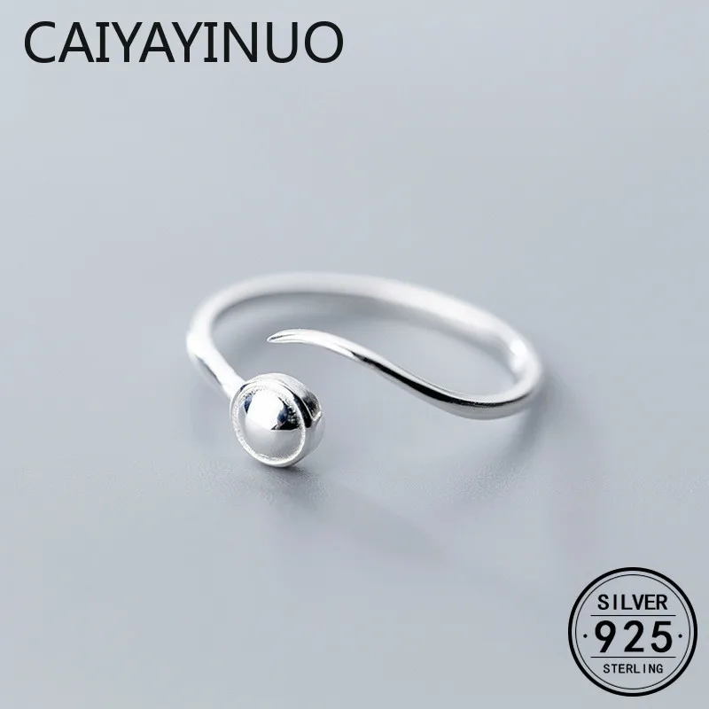 

Genuine 925 Sterling Silver Minimalist Adjustable Ring For Women Party Big Light Bead Personalized Lines Fashion Jewelry