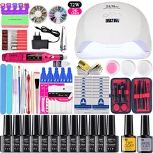 Маникюрный набор с лампой лак для ногтей комплект 24/48/72W УФ-светодиодный светильник для нейл-арта набор 12 шт УФ набор гель-лаков для ногтей инструменты для маникюрного набора