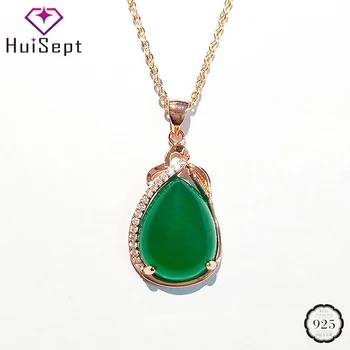 

HuiSept Vintage 925 Silver Women Necklace with Water Drop Shape Emerald Zircon Gemstones Pendant Jewelry for Wedding Wholesale