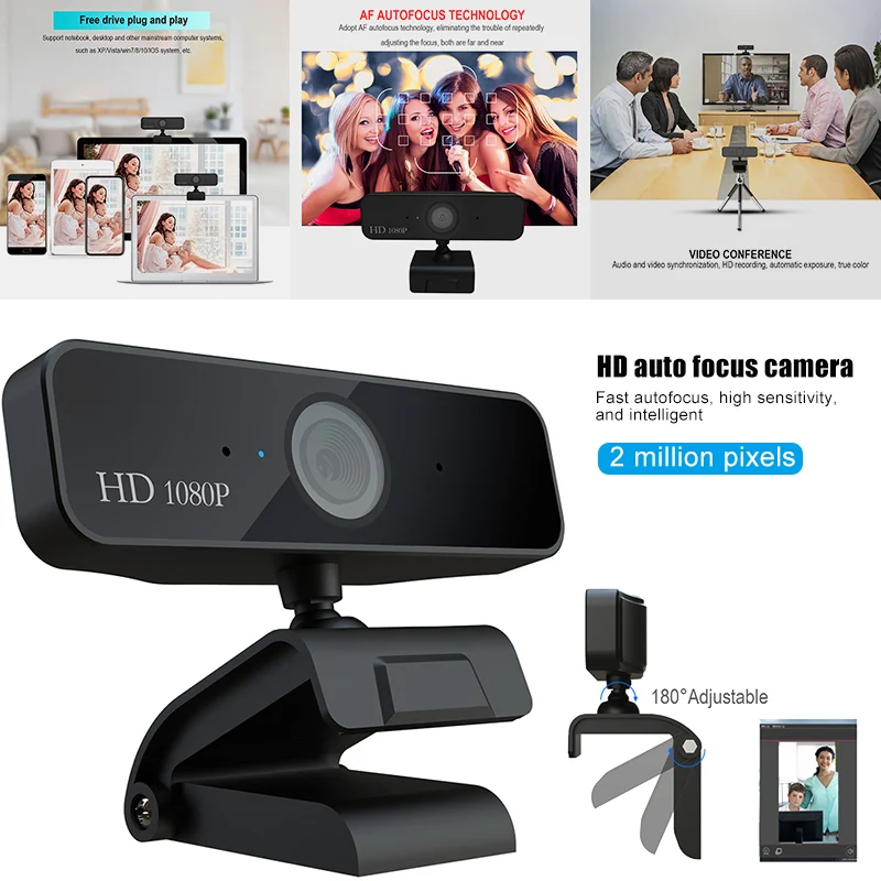 

HD Auto Focus Camera 2 Million Pixels 1080P for Video Call Laptop PC Computer Accessories OUJ99