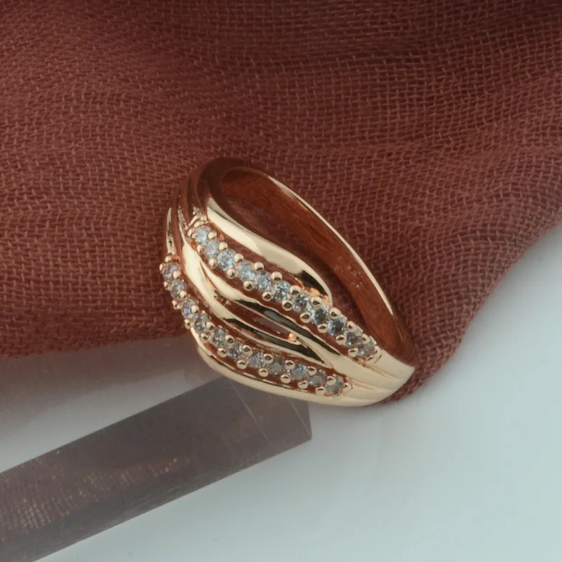 FJ 11 мм широкий женский 2 ряда кубического циркония 585 розового золотистого цвета скрученный вечерние кольца ювелирные изделия