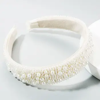 

Baroque Wedding Bridal Jewelry Wide Headband Irregular Faux Pearl Beaded Bandana
