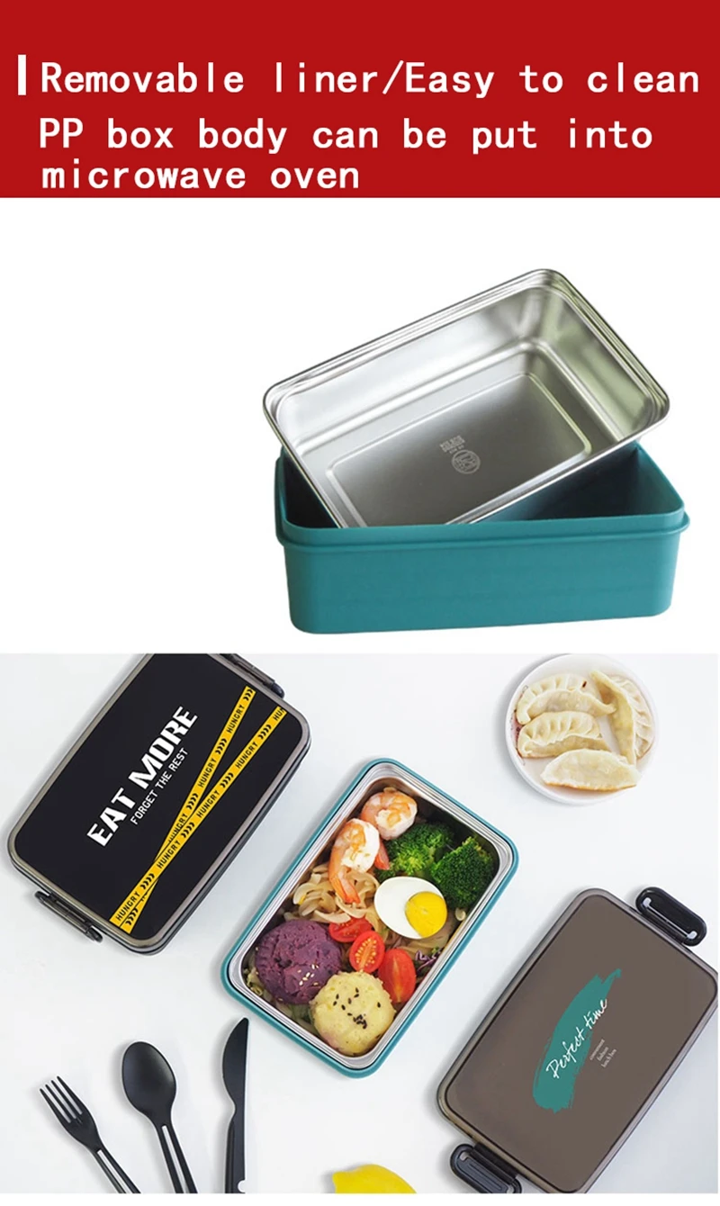 Mittagessen Box Freies Besteck Brief Muster Student Schule Lebensmittel Lagerung 304 Edelstahl Liner Büro Arbeiter Bento Box 1100mll/37 unzen – Detail 8
