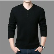Модный мужской свитер осень зима сплошной цвет v-образный вырез Тонкий Повседневный пуловер мужской тонкий длинный рукав дышащий вязаный свитер