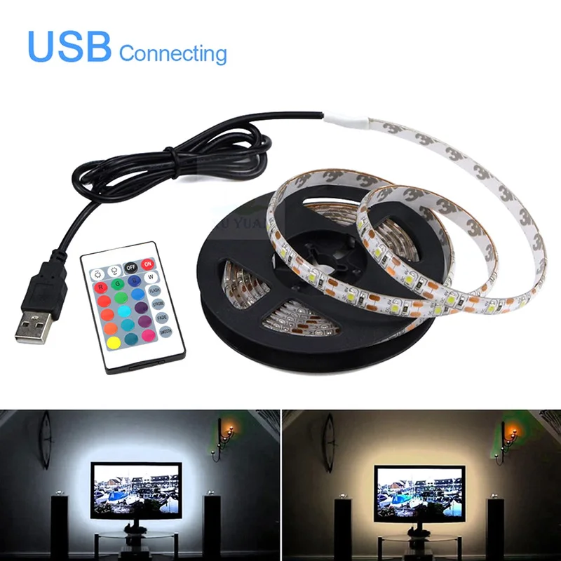 

USB LED Strip Light DIY Flexible SMD 2835 DC5V 0.5M 1M 2M 3M 4M 5M Waterproof With RGB 3/24 Key Control For TV HDTV Backlight