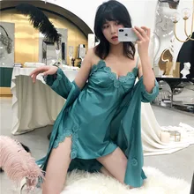 Весенний ночной халат пижамы Sexy сексуальные женские 2 шт ремень Топ Костюм пижамы наборы повседневная домашняя ночная рубашка халат для сна банное платье