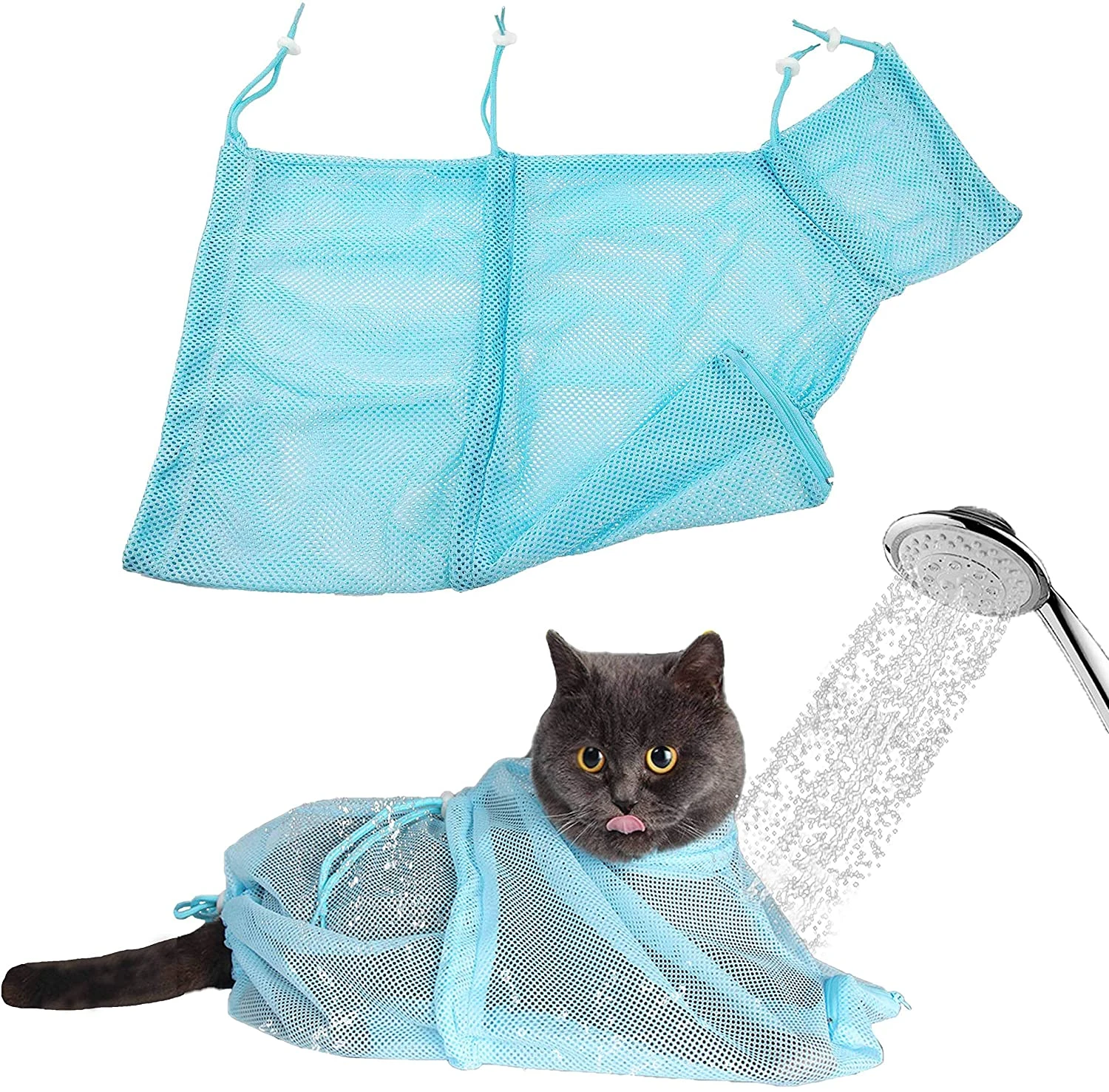 Upgrade Cat Grooming Bag Bathing Shower Mesh Bag Adjustable Breathable