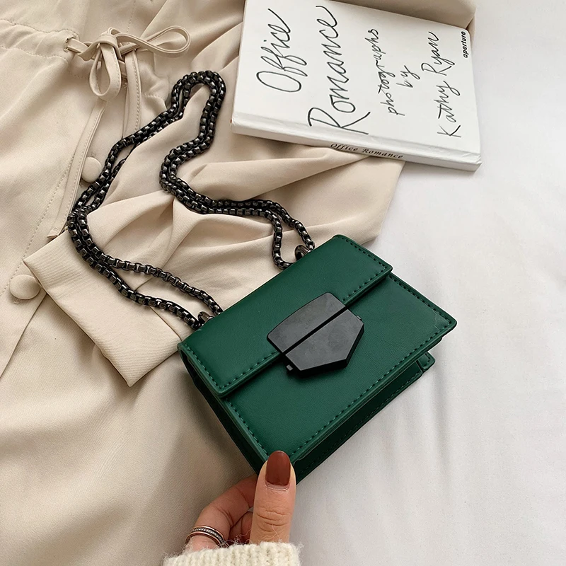 14 CM Green Ретро модная женская квадратная сумка через плечо новая качественная женская дизайнерская сумка из искусственной кожи сумка на плечо с цепочкой - Цвет: 14 CM Green
